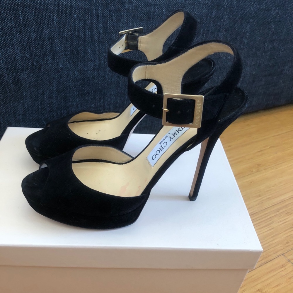 Jimmy Choo Linda Suede Black Peep toe heel